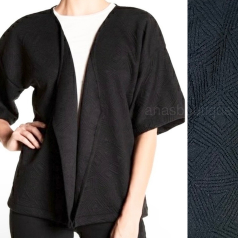 Roffe textured black cotton cardigan One Size short sleeves
